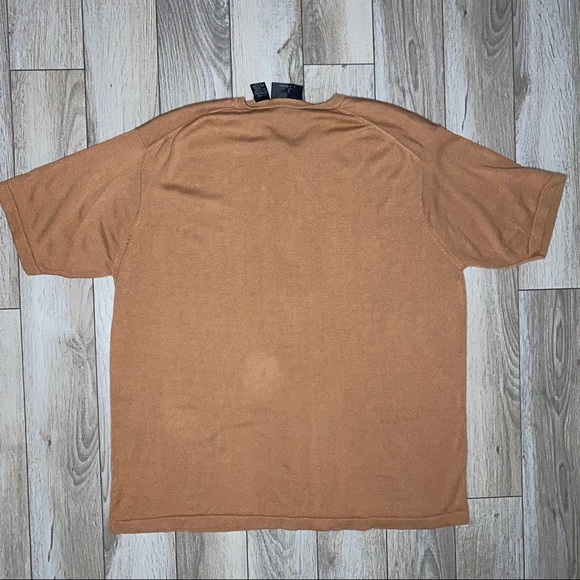 J Ferrar Silk Blend V-Neck Beige Short Sleeve Shirt - Picture 2 of 3